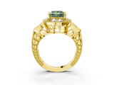 Yellow gold Fancy Green Princess Cut Halo Milgrain Diamond Engagement Ring with Leaf Band and Four-Prong Setting_3