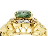 Yellow gold Fancy Green Princess Cut Halo Milgrain Diamond Engagement Ring with Leaf Band and Four-Prong Setting_4