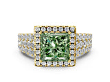 Yellow gold Fancy Green Princess Cut Halo Pavé Diamond Engagement Ring with Split Shank and Four-Prong Setting_3