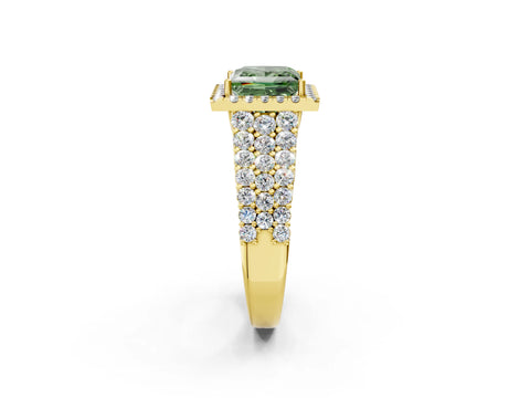Yellow gold Fancy Green Princess Cut Halo Pavé Diamond Engagement Ring with Split Shank and Four-Prong Setting_5