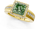 Yellow gold Fancy Green Princess  Cut Halo Pave Band Four-Prong Ring_30