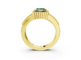Yellow gold Fancy Green Princess  Cut Halo Pave Band Four-Prong Ring_32