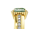 Yellow gold Fancy Green Princess  Cut Halo Pave Band Four-Prong Ring_34