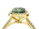 Yellow gold Fancy Green Princess  Cut Halo Pave Band Four-Prong Setting Ring_4