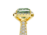 Yellow gold Fancy Green Princess  Cut Halo Pave Band Four-Prong Setting Ring_5