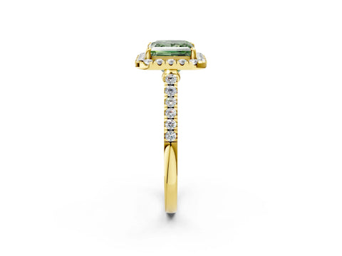 Yellow gold Fancy Green Princess Cut Halo Pave Diamond Engagement Ring with Four-Prong Setting_2
