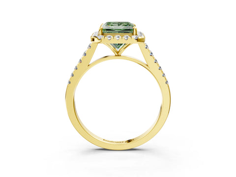 Yellow gold Fancy Green Princess Cut Halo Pave Diamond Engagement Ring with Four-Prong Setting_3