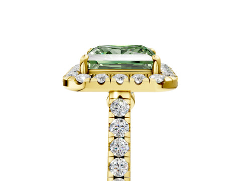 Yellow gold Fancy Green Princess Cut Halo Pave Diamond Engagement Ring with Four-Prong Setting_5