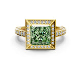 Yellow gold Fancy Green Princess  Cut Halo Pave Split Shank Prong Setting Ring_32