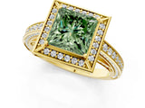Yellow gold Fancy Green Princess  Cut Halo Pave Split Shank Prong Setting Ring_33