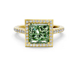 Yellow gold Fancy Green Princess Cut Halo Round Diamond Pavé Band with Four-Prong Setting_3