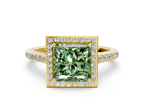 Yellow gold Fancy Green Princess Cut Halo Round Diamond Pavé Band with Four-Prong Setting_3