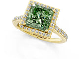 Yellow gold Fancy Green Princess Cut Halo Round Diamond Pavé Band with Four-Prong Setting_4