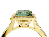 Yellow gold Fancy Green Princess Cut Halo Round Diamond Pavé Band with Four-Prong Setting_7