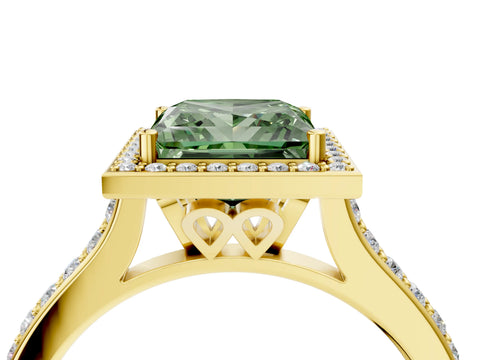 Yellow gold Fancy Green Princess Cut Halo Round Diamond Pavé Band with Four-Prong Setting_7