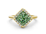 Yellow gold Fancy Green Princess Cut Halo Round Diamond Solitaire Engagement Ring with Pave Band and Four-Prong Setting_12
