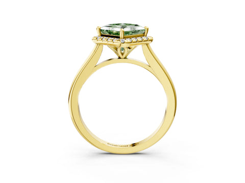 Yellow gold Fancy Green Princess Cut Halo Round Diamond Solitaire Engagement Ring with Pave Band and Four-Prong Setting_15