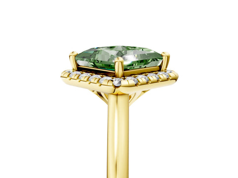 Yellow gold Fancy Green Princess Cut Halo Round Diamond Solitaire Engagement Ring with Pave Band and Four-Prong Setting_17
