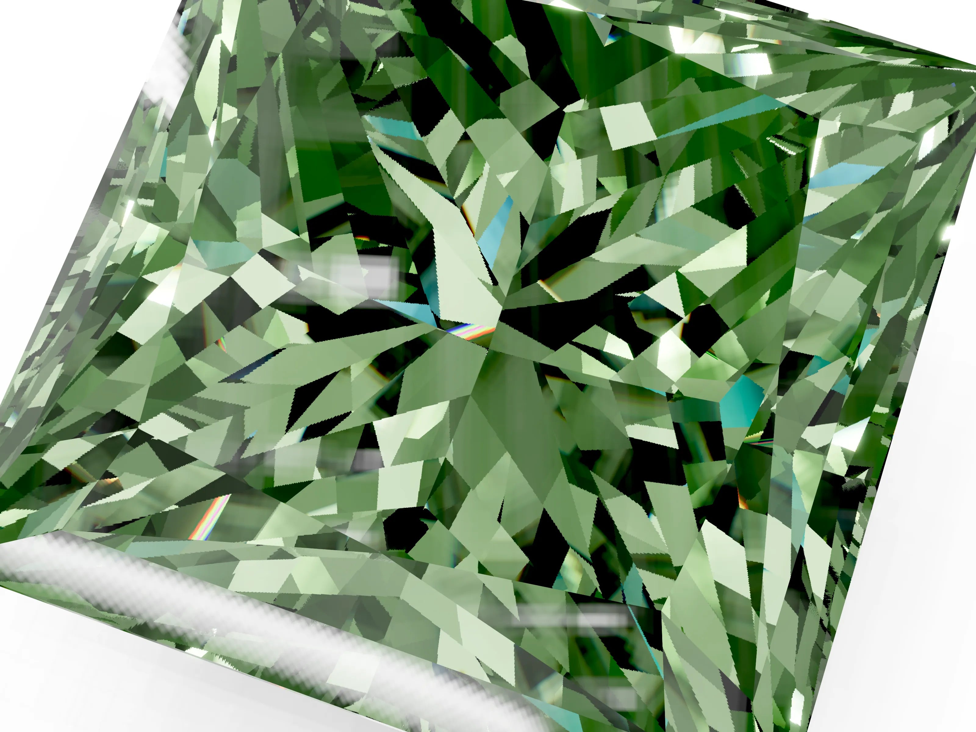 Yellow gold Fancy Green Princess Cut Halo Round Diamond Solitaire Ring with Pavé Band and Four-Prong Setting_49
