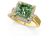 Yellow gold Fancy Green Princess Cut Halo Round Diamond Twist Band with Four-Prong Setting_1