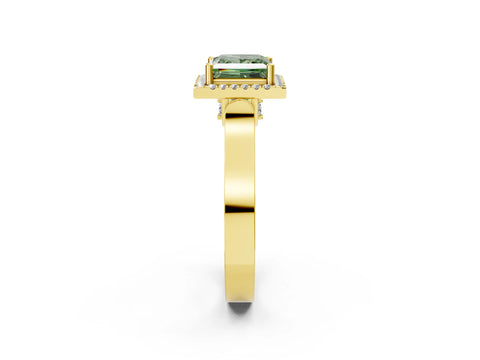 Yellow gold Fancy Green Princess Cut Halo Round Diamond Twist Band with Four-Prong Setting_2