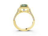 Yellow gold Fancy Green Princess Cut Halo Round Diamond Twist Band with Four-Prong Setting_3