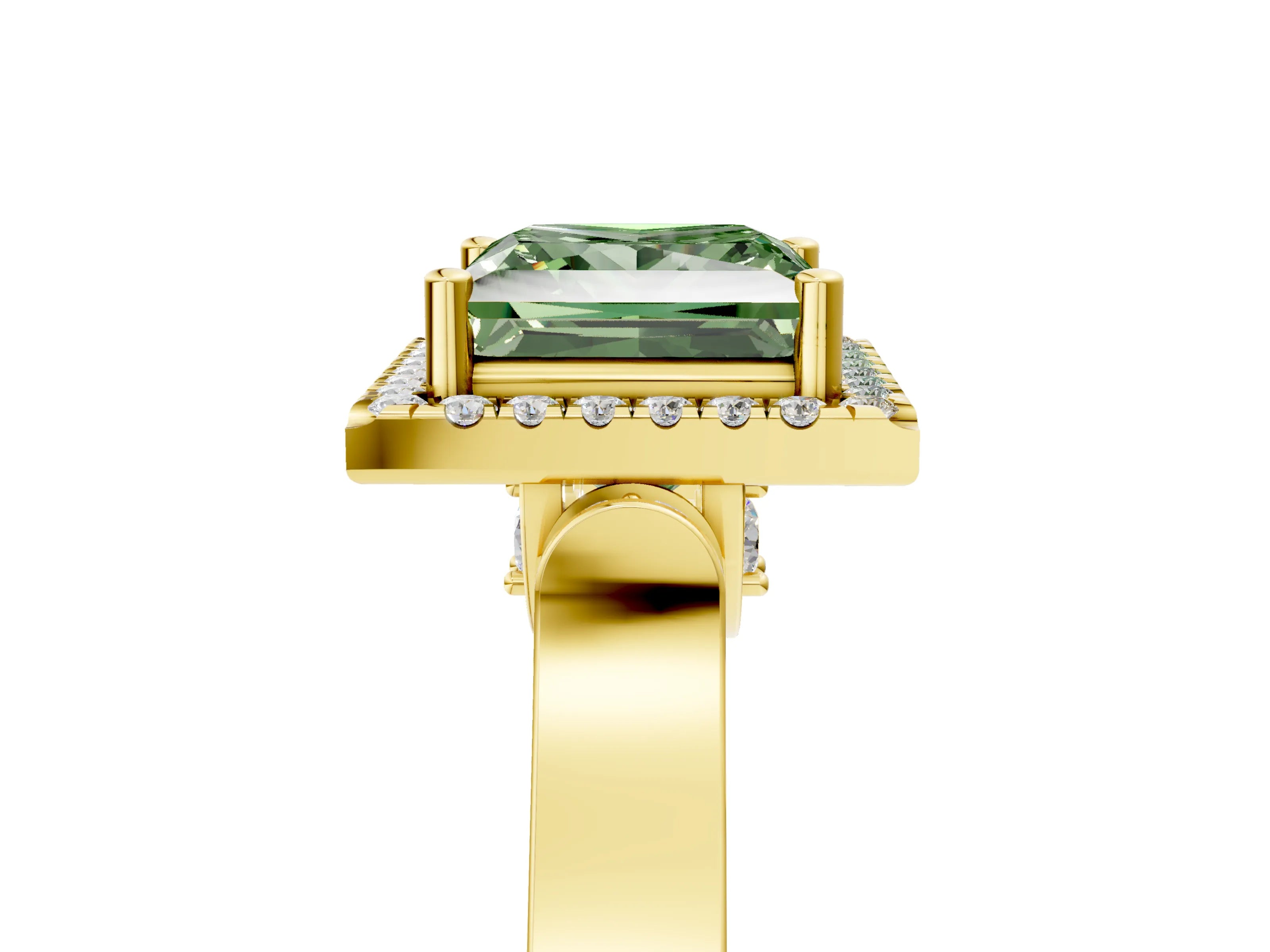 Yellow gold Fancy Green Princess Cut Halo Round Diamond Twist Band with Four-Prong Setting_5