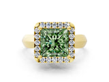 Yellow gold Fancy Green Princess  Cut Halo Solitaire Engagement Ring with Square Band and Four-Prong Setting_66