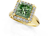 Yellow gold Fancy Green Princess  Cut Halo Solitaire Engagement Ring with Square Band and Four-Prong Setting_67