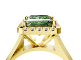 Yellow gold Fancy Green Princess  Cut Halo Solitaire Engagement Ring with Square Band and Four-Prong Setting_70