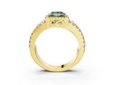 Yellow gold Fancy Green Princess  Cut Halo Split Shank Diamond Ring with Four-Prong Setting_3