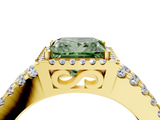 Yellow gold Fancy Green Princess  Cut Halo Split Shank Diamond Ring with Four-Prong Setting_4