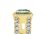 Yellow gold Fancy Green Princess  Cut Halo Split Shank Diamond Ring with Four-Prong Setting_5