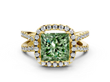 Yellow gold Fancy Green Princess  Cut Halo Split Shank Pave Set Ring_18