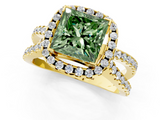 Yellow gold Fancy Green Princess  Cut Halo Split Shank Pave Set Ring_19
