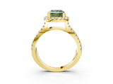 Yellow gold Fancy Green Princess  Cut Halo Split Shank Pave Set Ring_21
