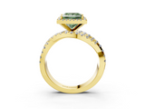 Yellow gold Fancy Green Princess  Cut Halo Split Shank Prong Setting Ring_3