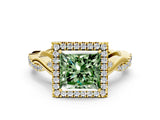 Yellow gold Fancy Green Princess Cut Halo Twist Band with Four-Prong Setting_12