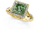Yellow gold Fancy Green Princess Cut Halo Twist Band with Four-Prong Setting_13