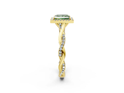 Yellow gold Fancy Green Princess Cut Halo Twist Band with Four-Prong Setting_14
