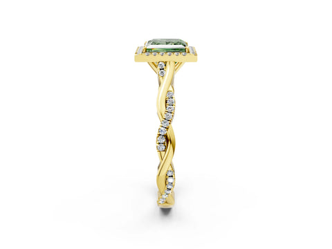 Yellow gold Fancy Green Princess Cut Halo Twist Band with Four-Prong Setting_2