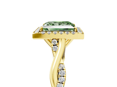 Yellow gold Fancy Green Princess Cut Halo Twist Band with Four-Prong Setting_5