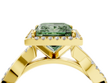 Yellow gold Fancy Green Princess  Cut Halo Twisted Band Four-Prong Ring_4