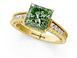 Yellow gold Fancy Green Princess  Cut Milgrain Channel Set Engagement Ring with Solitaire Prong Setting_1