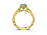 Yellow gold Fancy Green Princess  Cut Milgrain Channel Set Engagement Ring with Solitaire Prong Setting_3