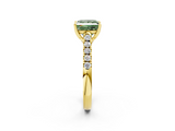 Yellow gold Fancy Green Princess  Cut Pavé Band Solitaire Ring with Four-Prong Setting_2