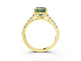 Yellow gold Fancy Green Princess  Cut Pavé Band Solitaire Ring with Four-Prong Setting_3