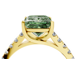 Yellow gold Fancy Green Princess  Cut Pavé Band Solitaire Ring with Four-Prong Setting_4