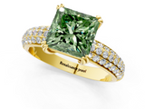 Yellow gold Fancy Green Princess  Cut Pave Diamond Engagement Ring with Channel Set Band and Four-Prong Setting_1