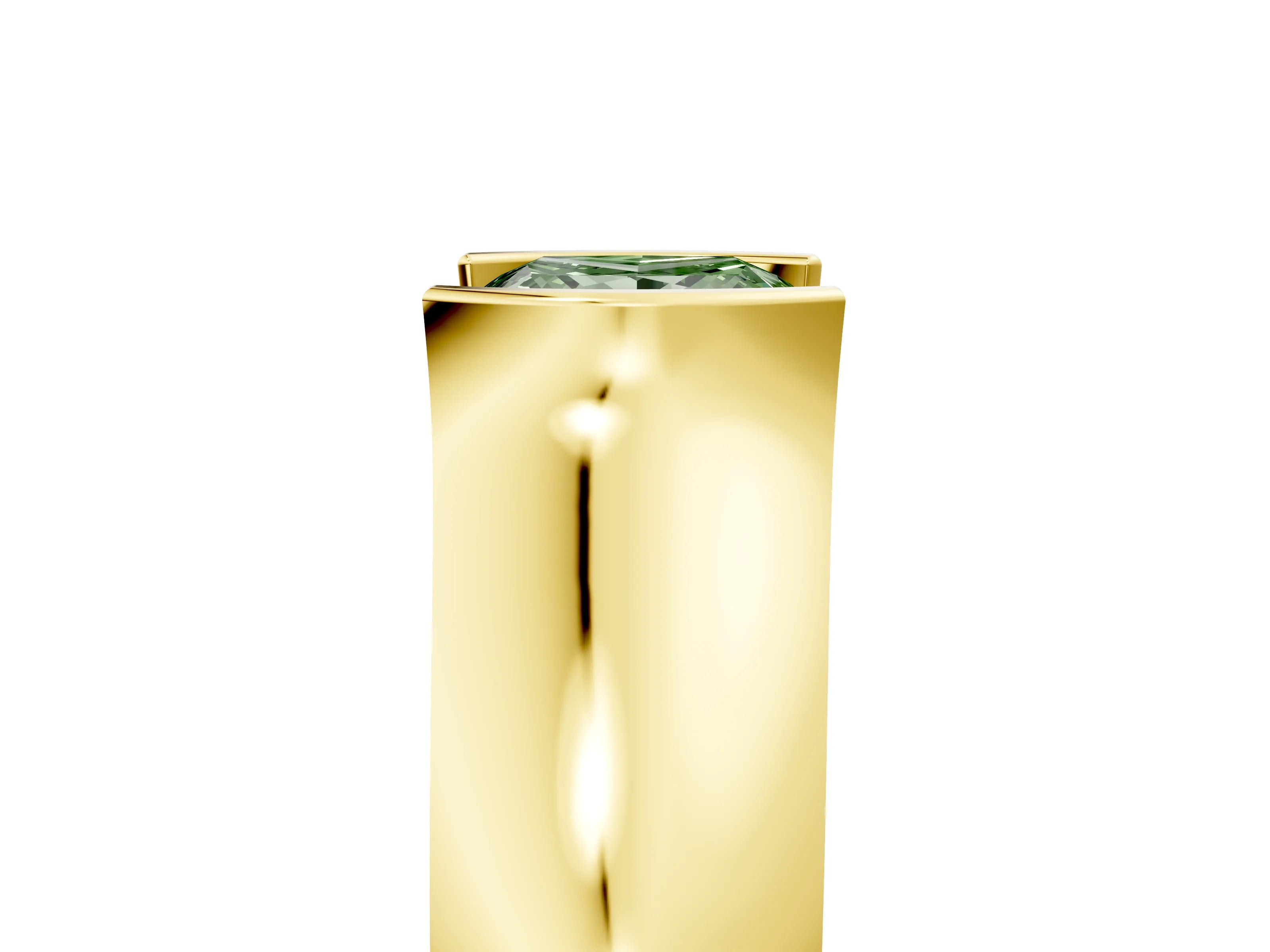 Yellow gold Fancy Green Princess Cut Solitaire Bezel Set Diamond Ring with Wide Band_5